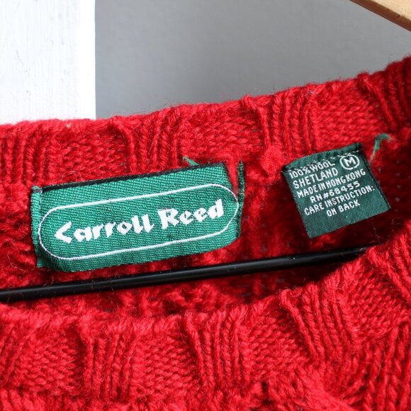 Carroll Reed Vintage Red Wool Cable Knit Crewneck Pullover Sweater Size Medium - Picture 2 of 3